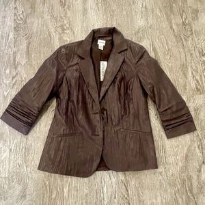 Chico's Elegant Chocolate shimmer Blazer NWT Size 0 lightweight 3/4 sleeves